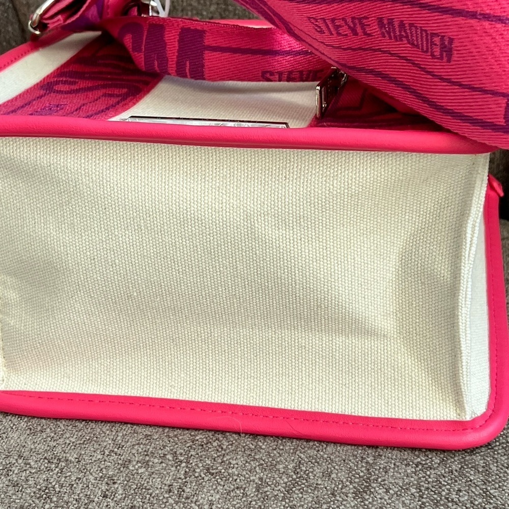 NWT Steve Madden bwebber satchel pink flash canvas crossbody tote bag - Picture 8 of 12